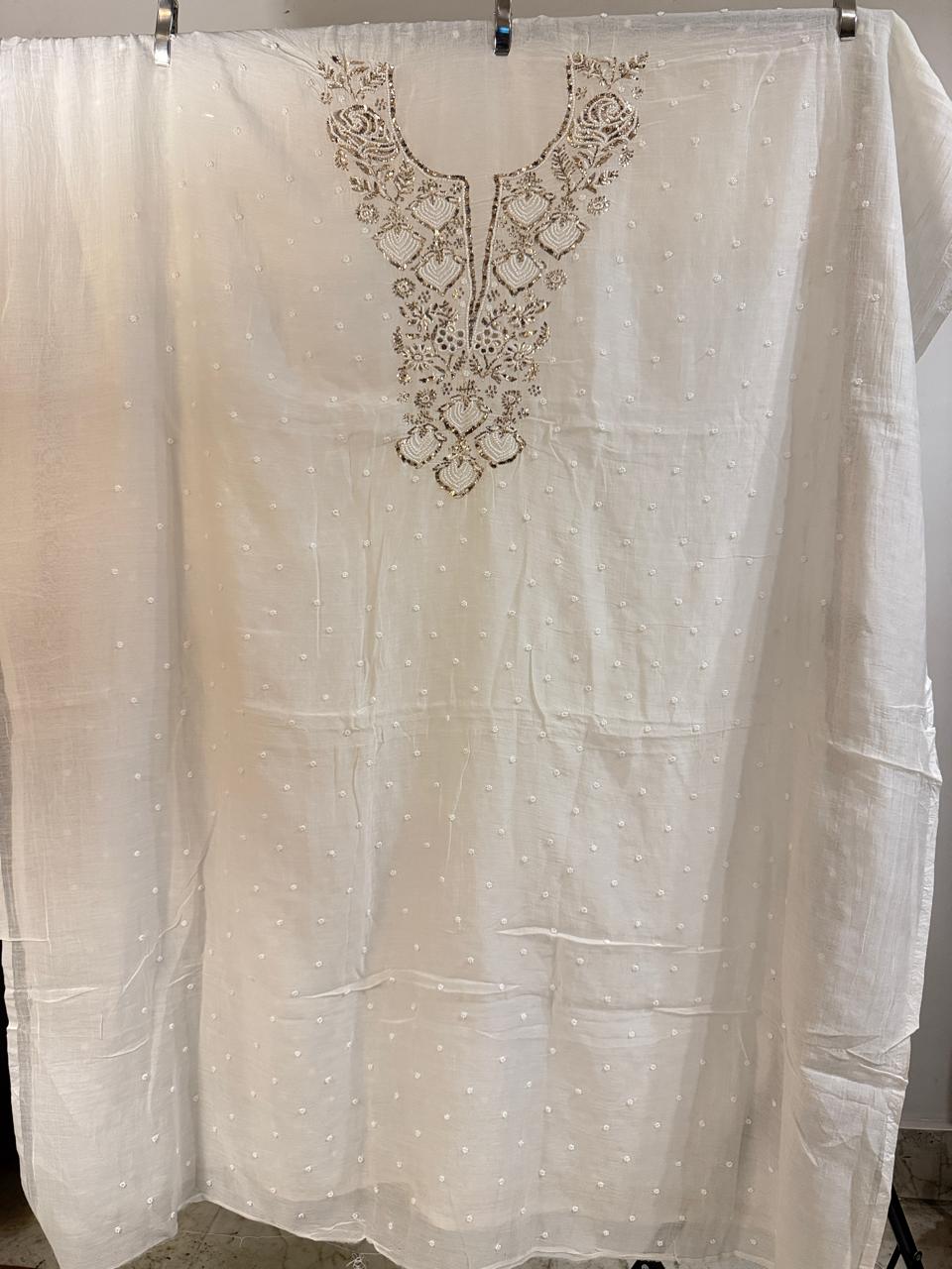 Jashn - Kurta Cloth with Dupatta in White Mul Chanderi with Pearl Mukesh Work