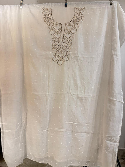 Jashn - Kurta Cloth with Dupatta in White Mul Chanderi with Pearl Mukesh Work