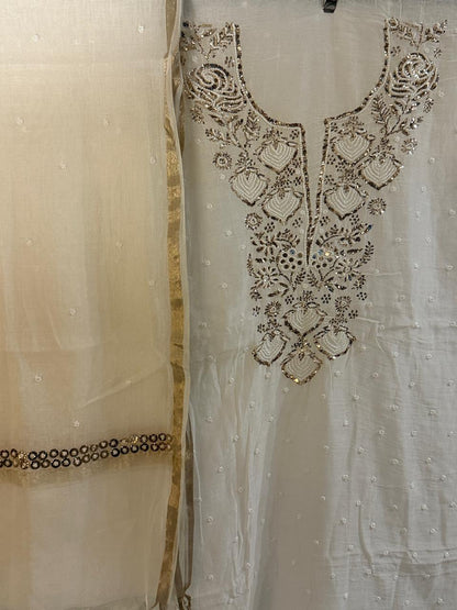 Jashn - Kurta Cloth with Dupatta in White Mul Chanderi with Pearl Mukesh Work