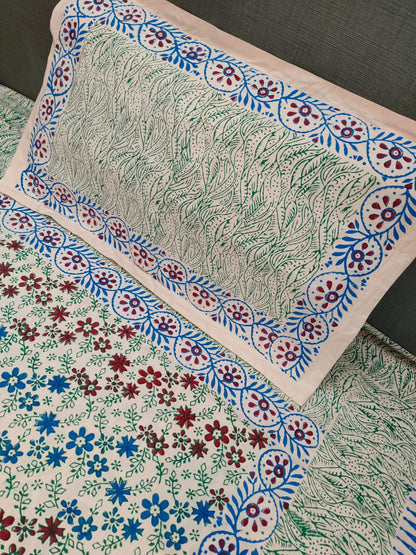 Floral Charm – Hand Block Printed Single Bedsheet Set (Large)