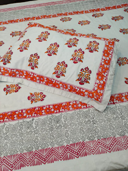 Ember Glow – Hand Block Printed Custom Double Bedsheet Set