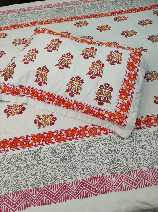 Ember Glow – Hand Block Printed Custom Double Bedsheet Set