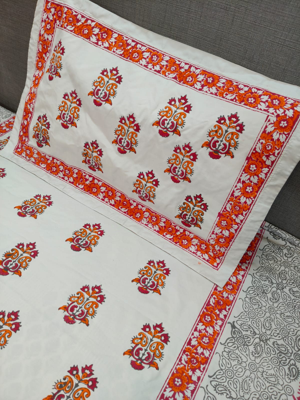 Ember Glow – Hand Block Printed Custom Double Bedsheet Set