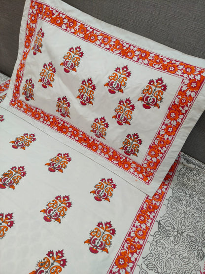 Ember Glow – Hand Block Printed Custom Double Bedsheet Set