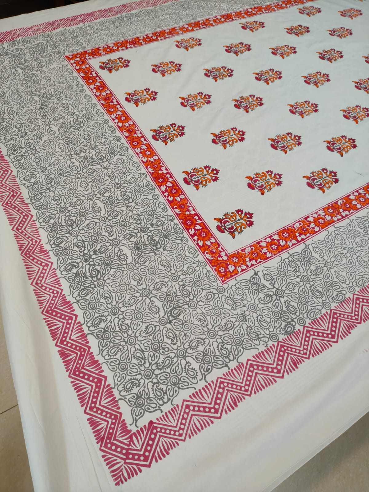 Ember Glow – Hand Block Printed Custom Double Bedsheet Set