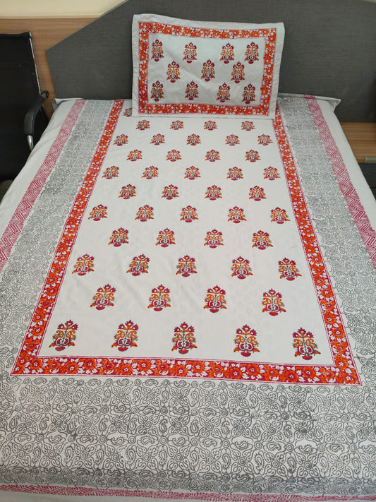 Ember Glow – Hand Block Printed Custom Double Bedsheet Set