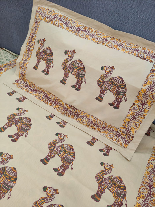 Camel Trail – Hand Block Printed Custom Double Bedsheet Set