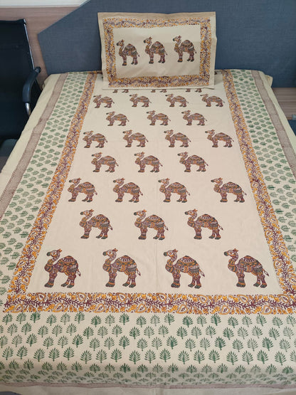 Camel Trail – Hand Block Printed Custom Double Bedsheet Set