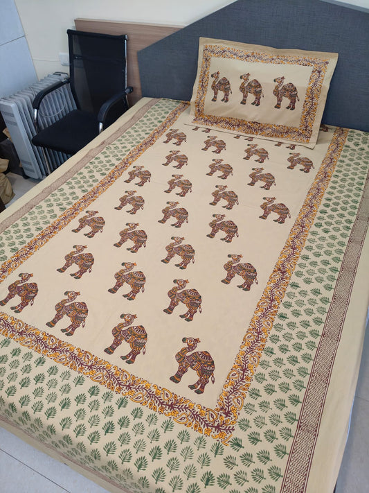 Camel Trail – Hand Block Printed Custom Double Bedsheet Set