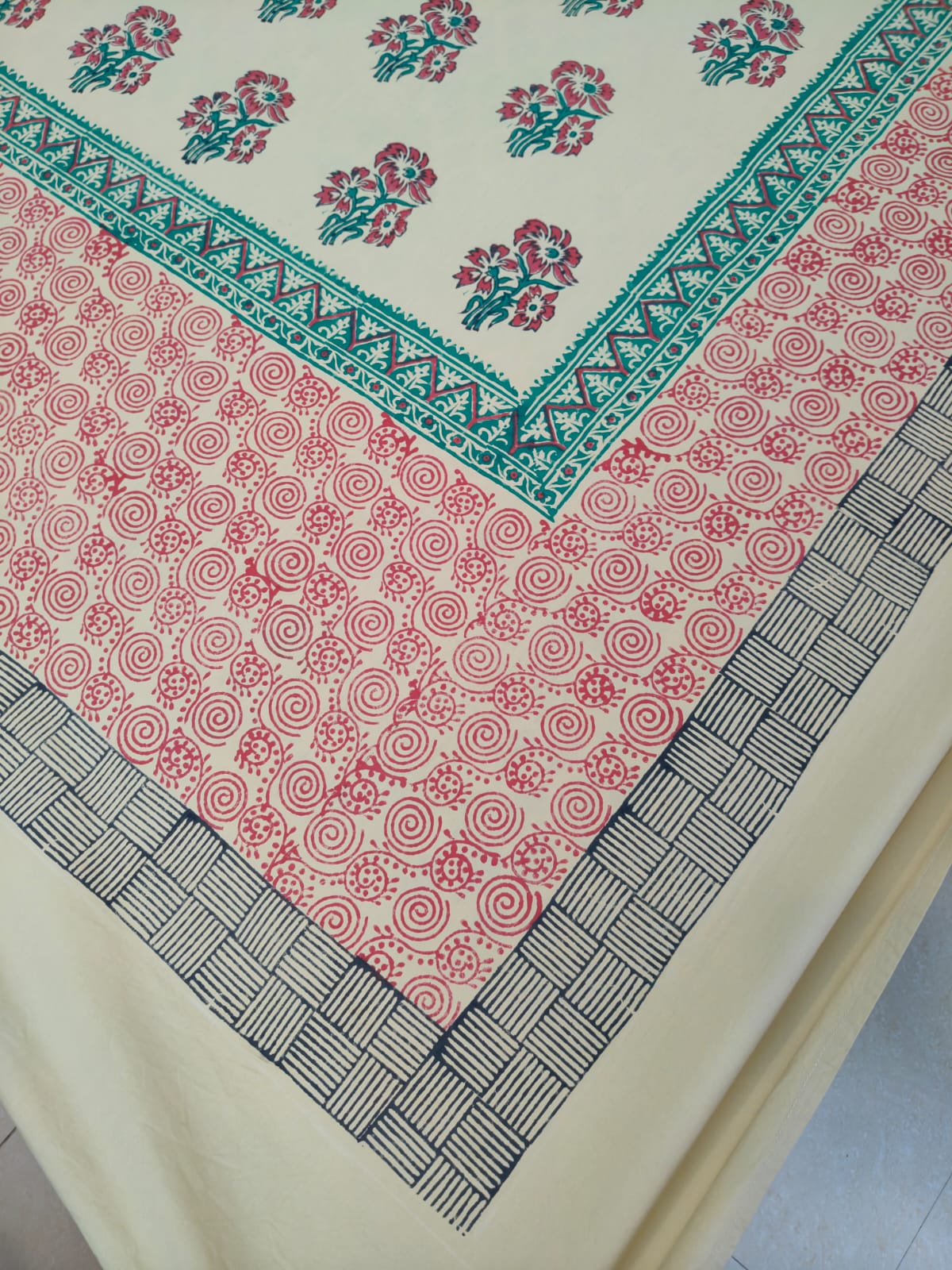 Fiery Flora – Hand Block Printed Single Bedsheet Set (Large)