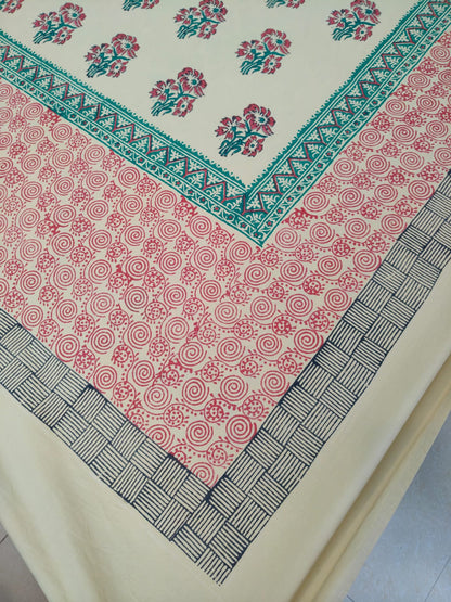 Fiery Flora – Hand Block Printed Single Bedsheet Set (Large)