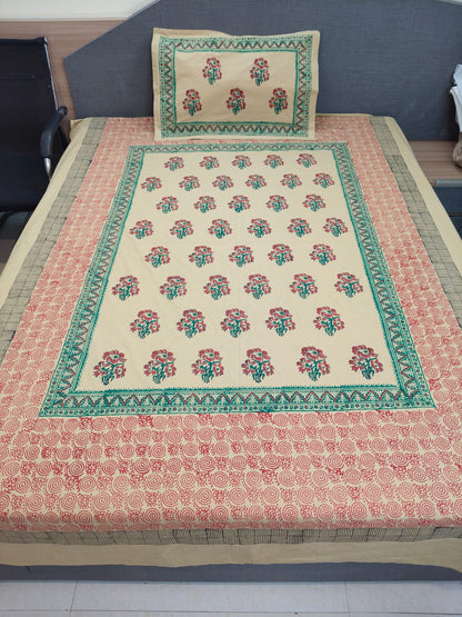 Fiery Flora – Hand Block Printed Single Bedsheet Set (Large)