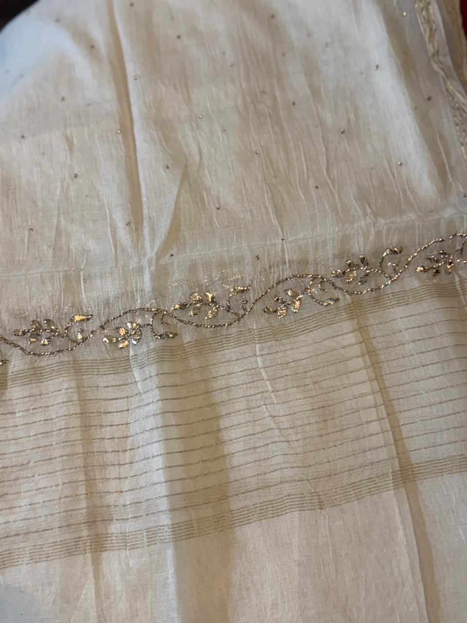 Ziya - Kurta Cloth with Dupatta in White Mul Chanderi with Mukesh Work