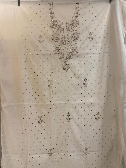 Ziya - Kurta Cloth with Dupatta in White Mul Chanderi with Mukesh Work