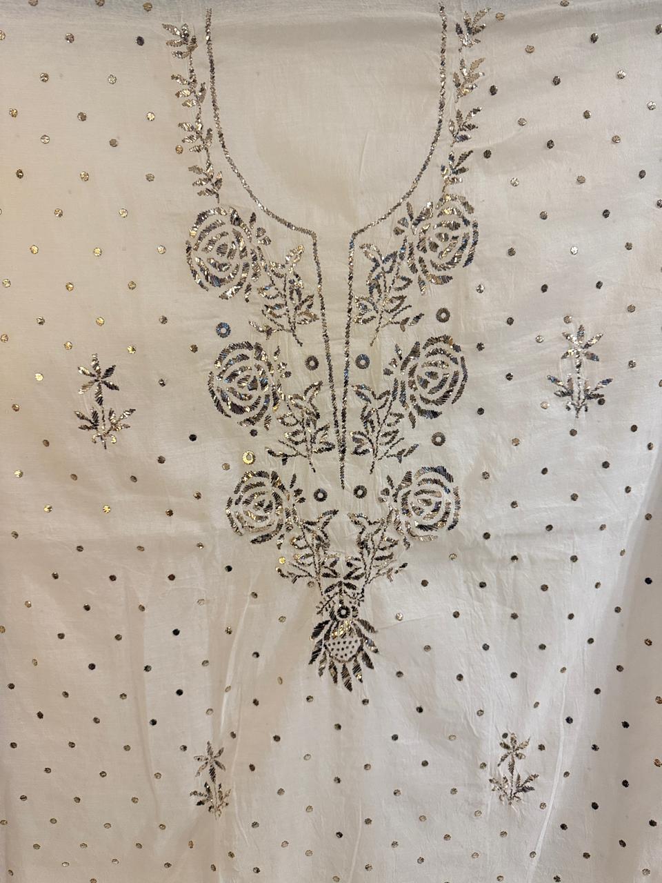 Ziya - Kurta Cloth with Dupatta in White Mul Chanderi with Mukesh Work