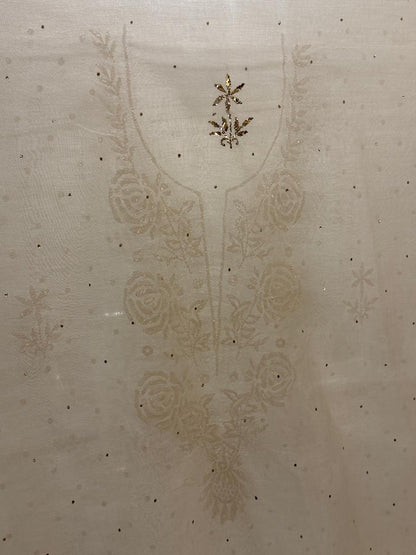 Ziya - Kurta Cloth with Dupatta in White Mul Chanderi with Mukesh Work