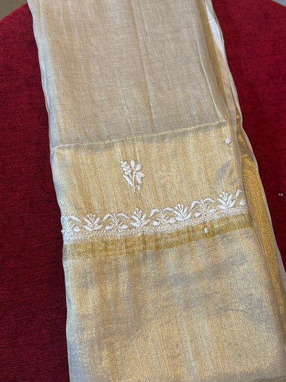 Jalsa - Golden Tissue Kurta Cloth with Dupatta with Cut Pearl Work
