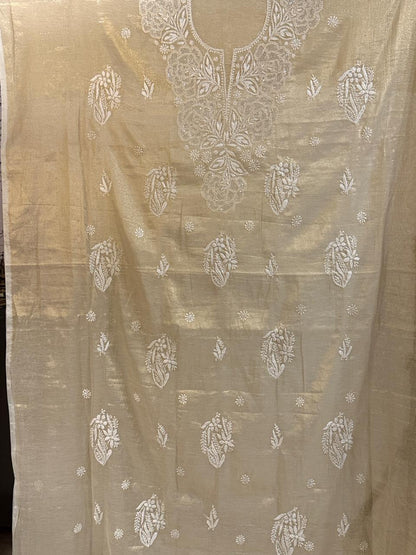 Jalsa - Golden Tissue Kurta Cloth with Dupatta with Cut Pearl Work