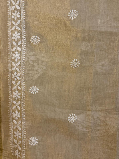 Jalsa - Golden Tissue Kurta Cloth with Dupatta with Cut Pearl Work