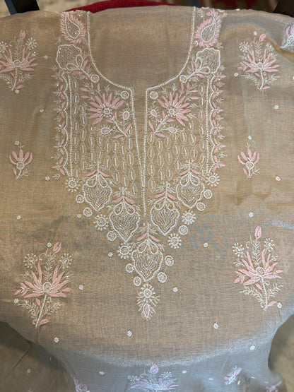 Zarrah - Rose Gold Tissue Kurta Cloth with Dupatta with Pearl Work