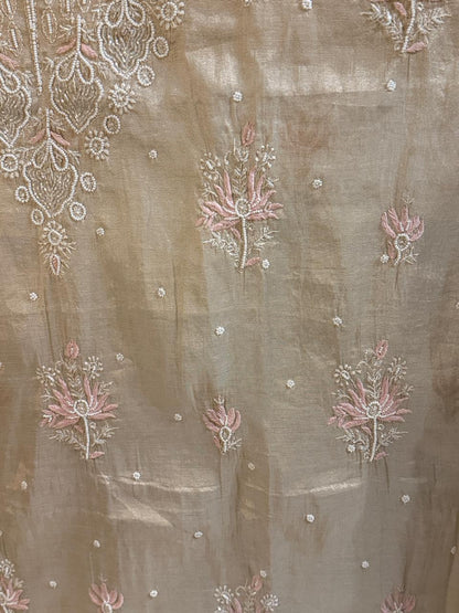 Zarrah - Rose Gold Tissue Kurta Cloth with Dupatta with Pearl Work
