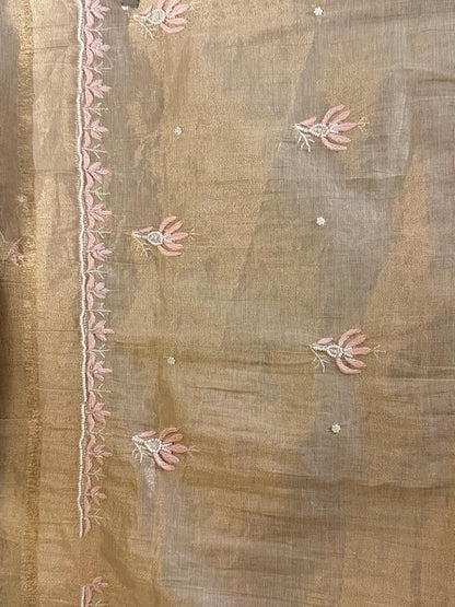 Zarrah - Rose Gold Tissue Kurta Cloth with Dupatta with Pearl Work
