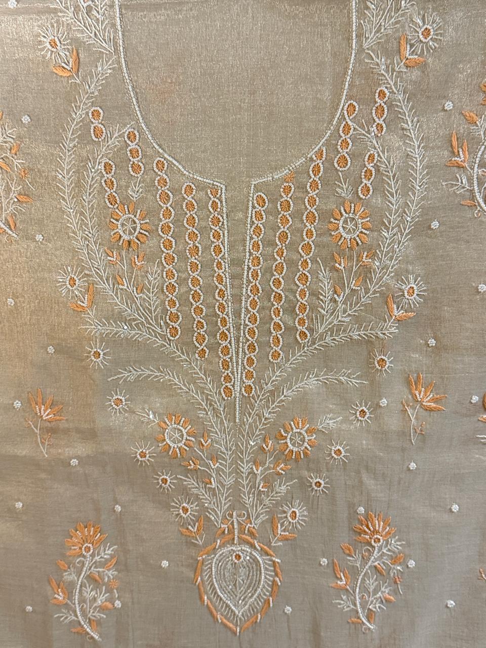 Suroor - Rose Gold Tissue Kurta Cloth and Dupatta with Pearl Work