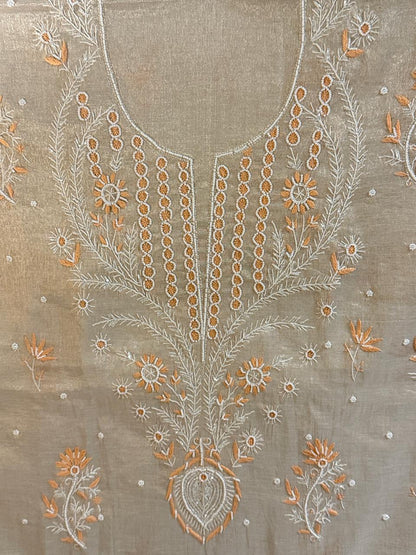 Suroor - Rose Gold Tissue Kurta Cloth and Dupatta with Pearl Work