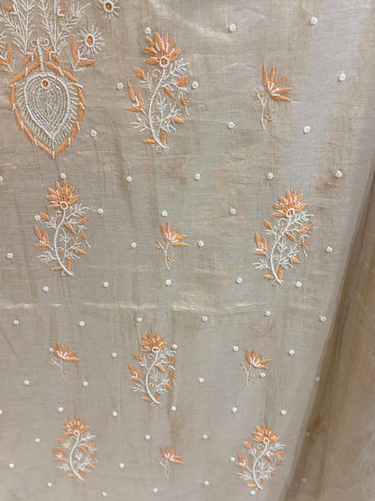Suroor - Rose Gold Tissue Kurta Cloth and Dupatta with Pearl Work