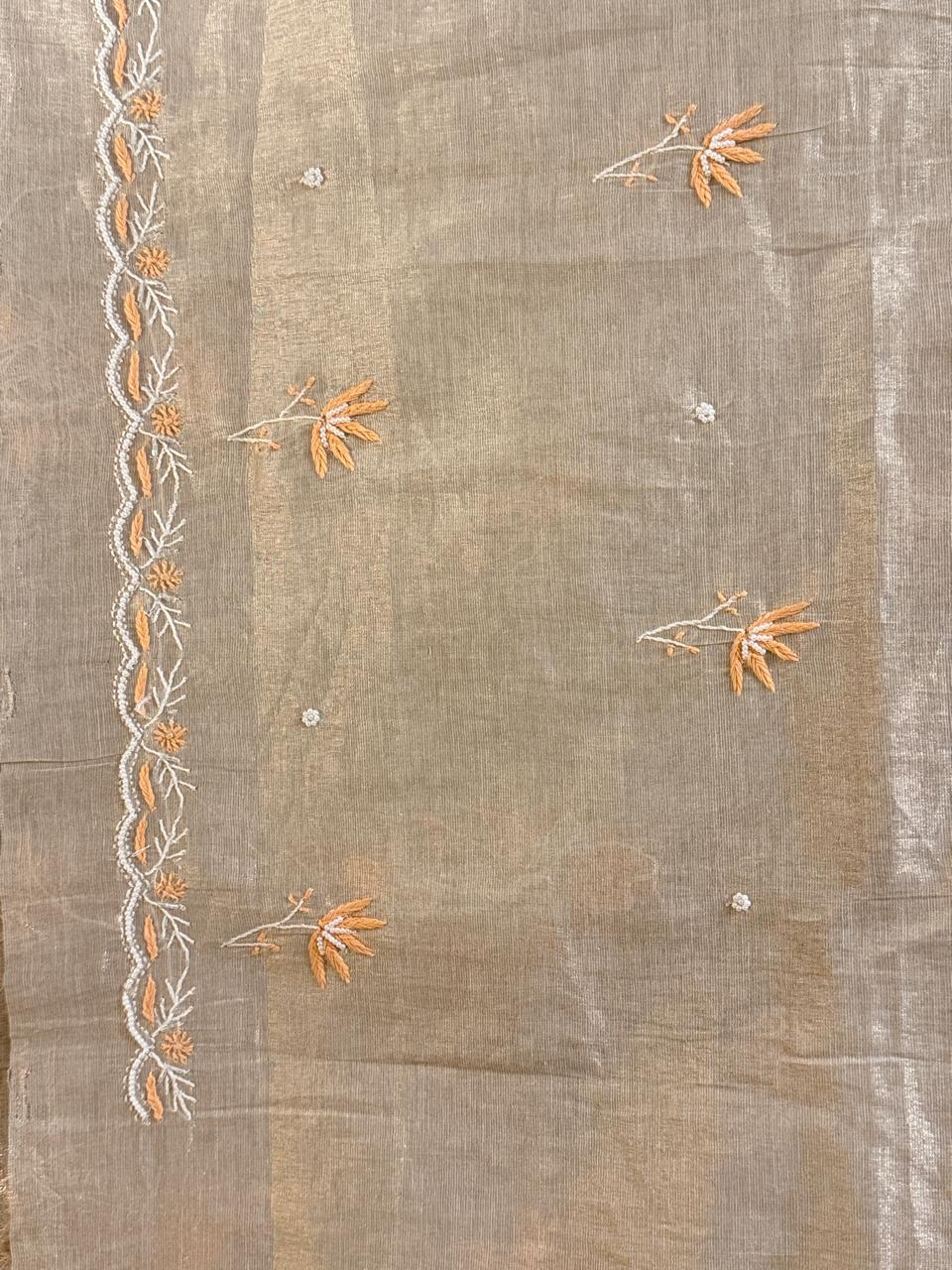 Suroor - Rose Gold Tissue Kurta Cloth and Dupatta with Pearl Work