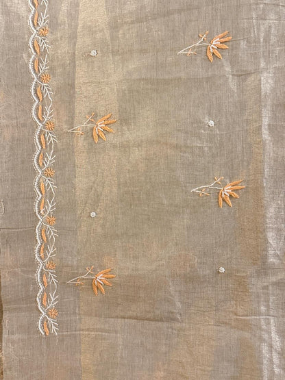 Suroor - Rose Gold Tissue Kurta Cloth and Dupatta with Pearl Work