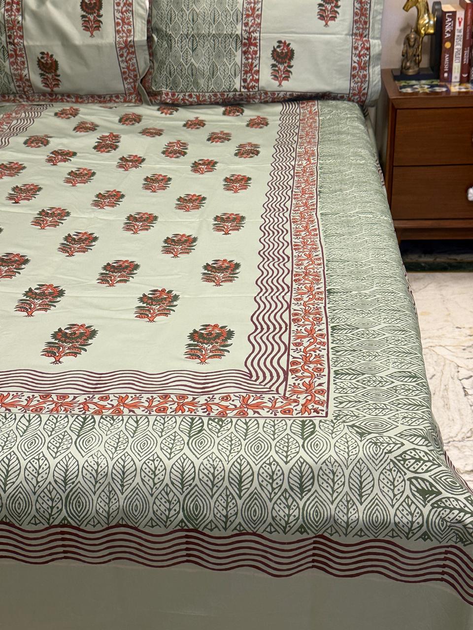 Whispers of Nature – Hand Block Printed Custom Double Bedsheet Set