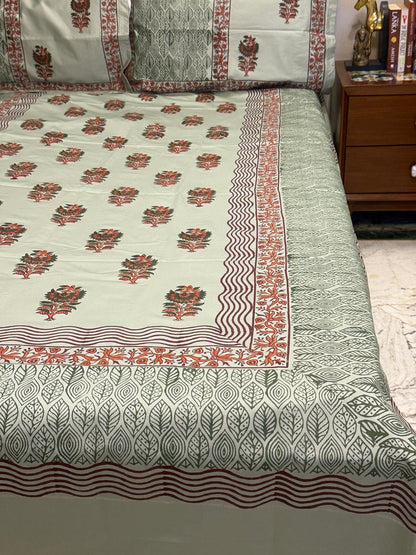 Whispers of Nature – Hand Block Printed Custom Double Bedsheet Set