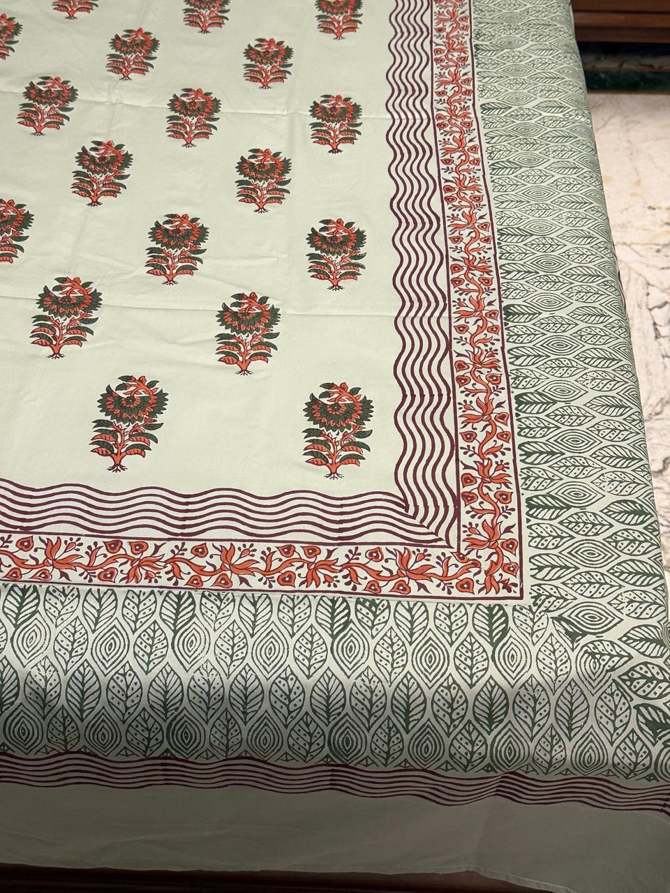 Whispers of Nature – Hand Block Printed Custom Double Bedsheet Set