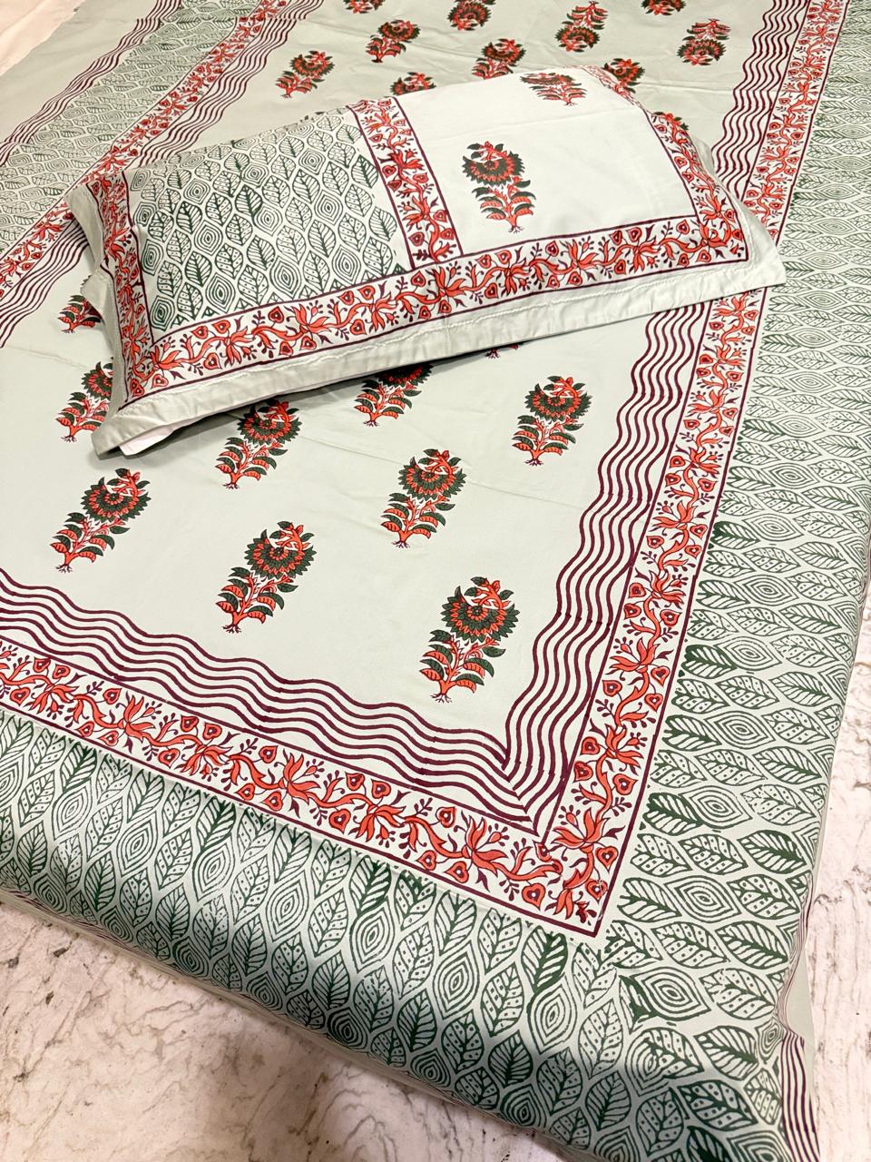 Whispers of Nature – Hand Block Printed Custom Double Bedsheet Set