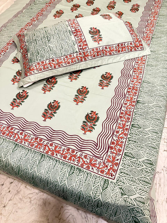 Whispers of Nature – Hand Block Printed Custom Double Bedsheet Set