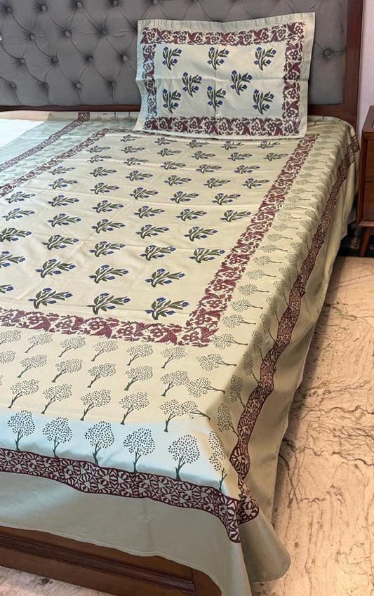 Garden Bloom – Hand Block Printed Single Bedsheet Set (Large)