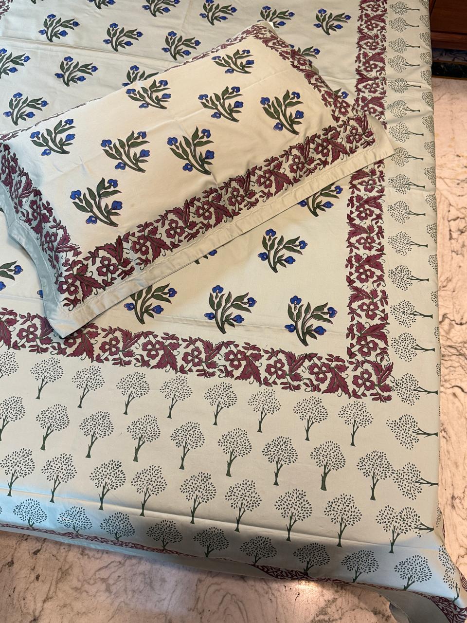 Garden Bloom – Hand Block Printed Single Bedsheet Set (Large)
