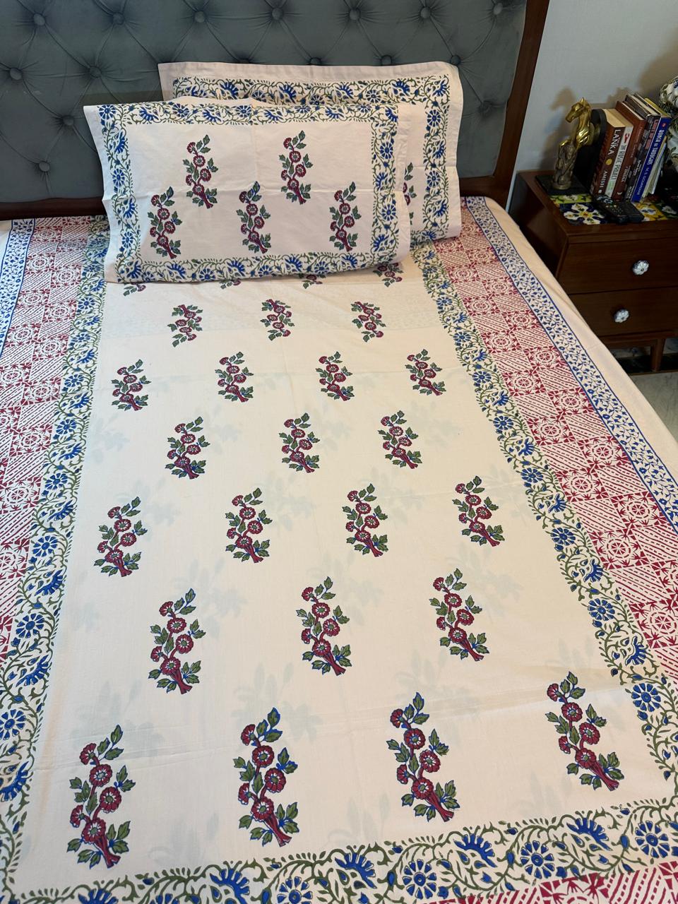 Blush Bloom – Hand Block Printed Custom Double Bedsheet Set