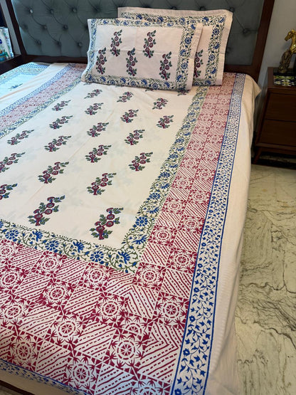 Blush Bloom – Hand Block Printed Custom Double Bedsheet Set