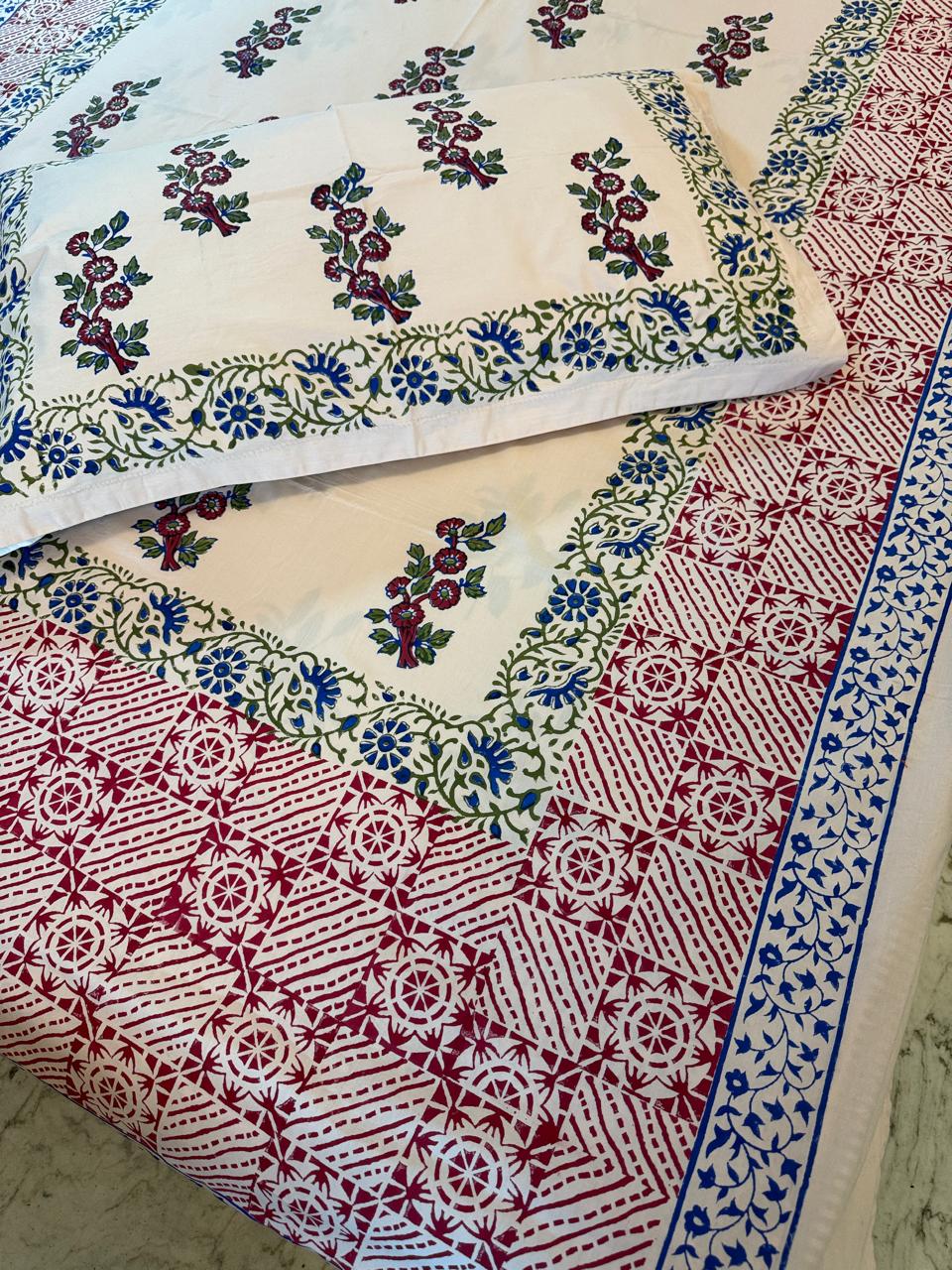 Blush Bloom – Hand Block Printed Custom Double Bedsheet Set