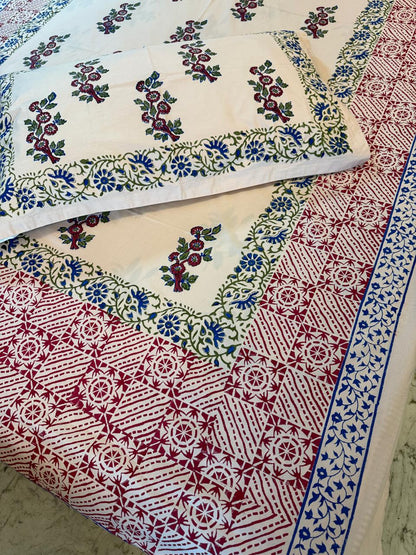 Blush Bloom – Hand Block Printed Custom Double Bedsheet Set