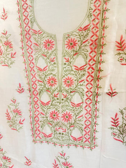 Gulabi - Kurta Material with Dupatta in White Mul Chanderi