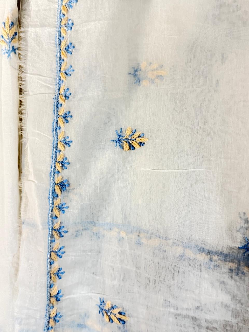 Tara - Kurta Material with Dupatta in White Mul Chanderi with Pearl, Beads and Sequin Work