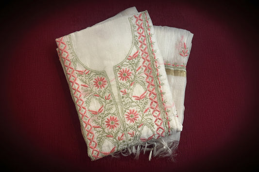 Gulabi - Kurta Material with Dupatta in White Mul Chanderi