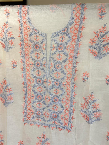 Chand - Kurta Material with Dupatta in White Mul Chanderi