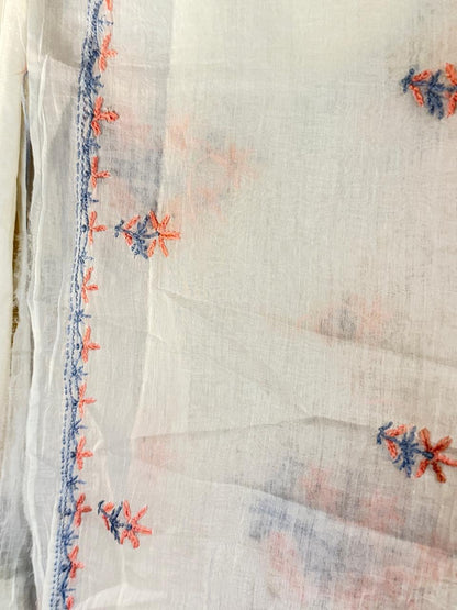 Chand - Kurta Material with Dupatta in White Mul Chanderi