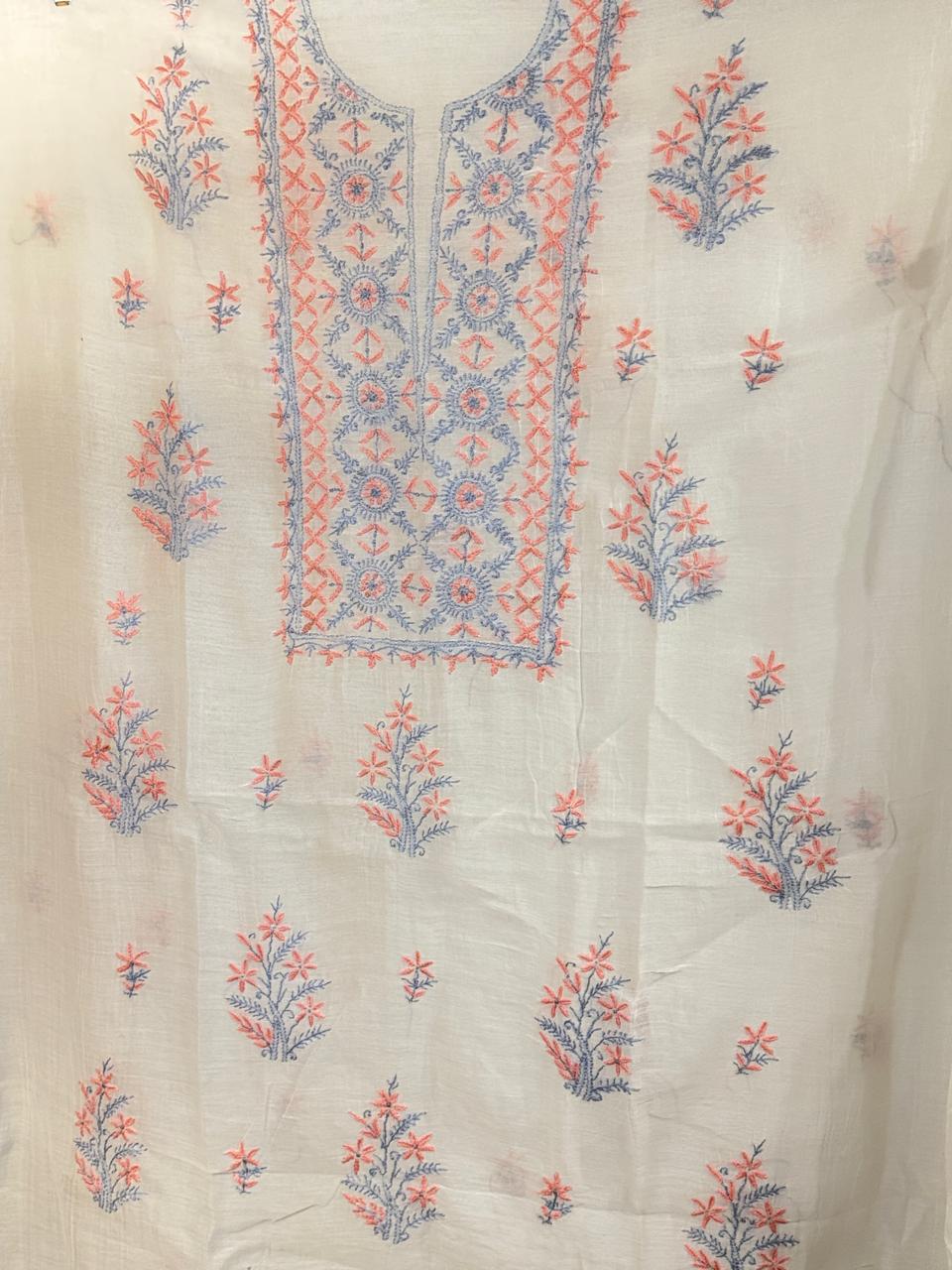Chand - Kurta Material with Dupatta in White Mul Chanderi