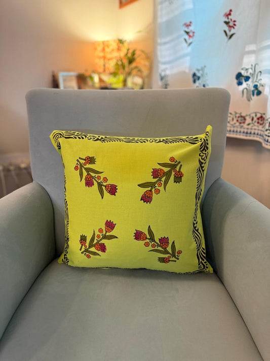 Spring Meadow – Lime Green Cotton Cushion Covers (Set of 2)