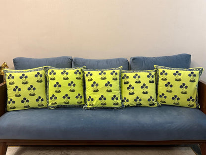 Basant Bahar – Lime Green Cushion Covers (Set of 5)